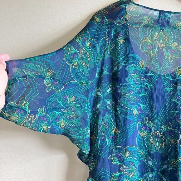 Ella Moss Boho Silk Chiffon Blouse‎ Dolman Sleeve Top Lined Printed Size XS - Picture 7 of 7